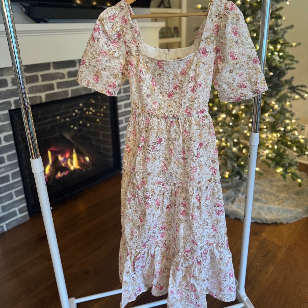 White floral eyelet lace dress